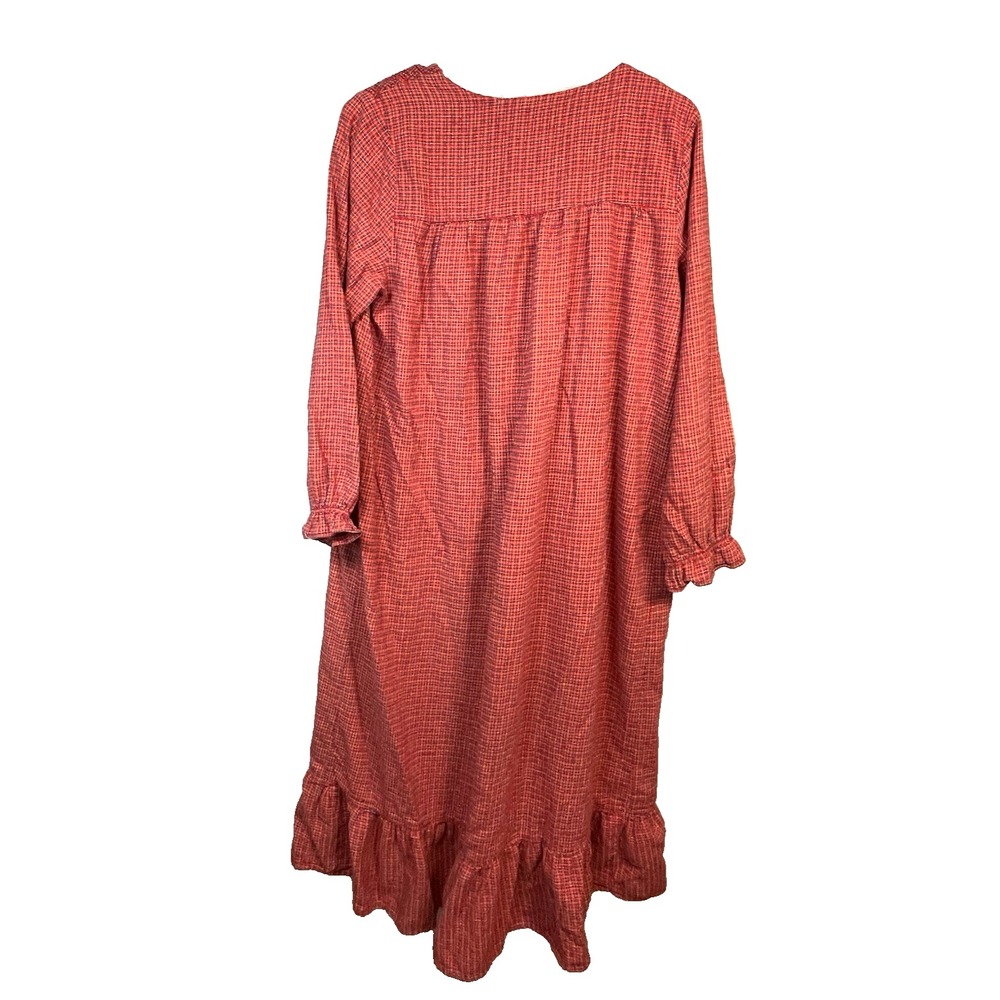 VTG‎ Fundamentals Long nightgown Women's Medium 10-12 Red Flannel Plaid Prairie - Picture 3 of 6
